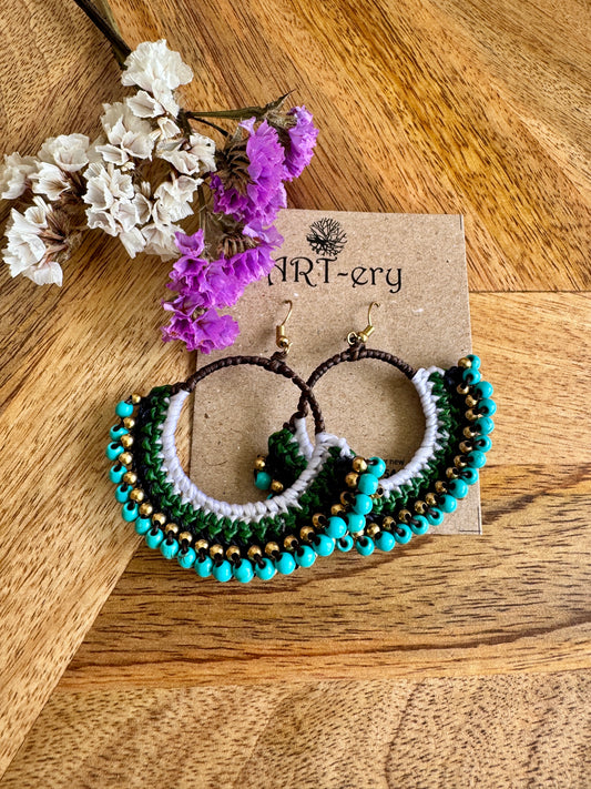 Turquoise blue beaded crochet earring