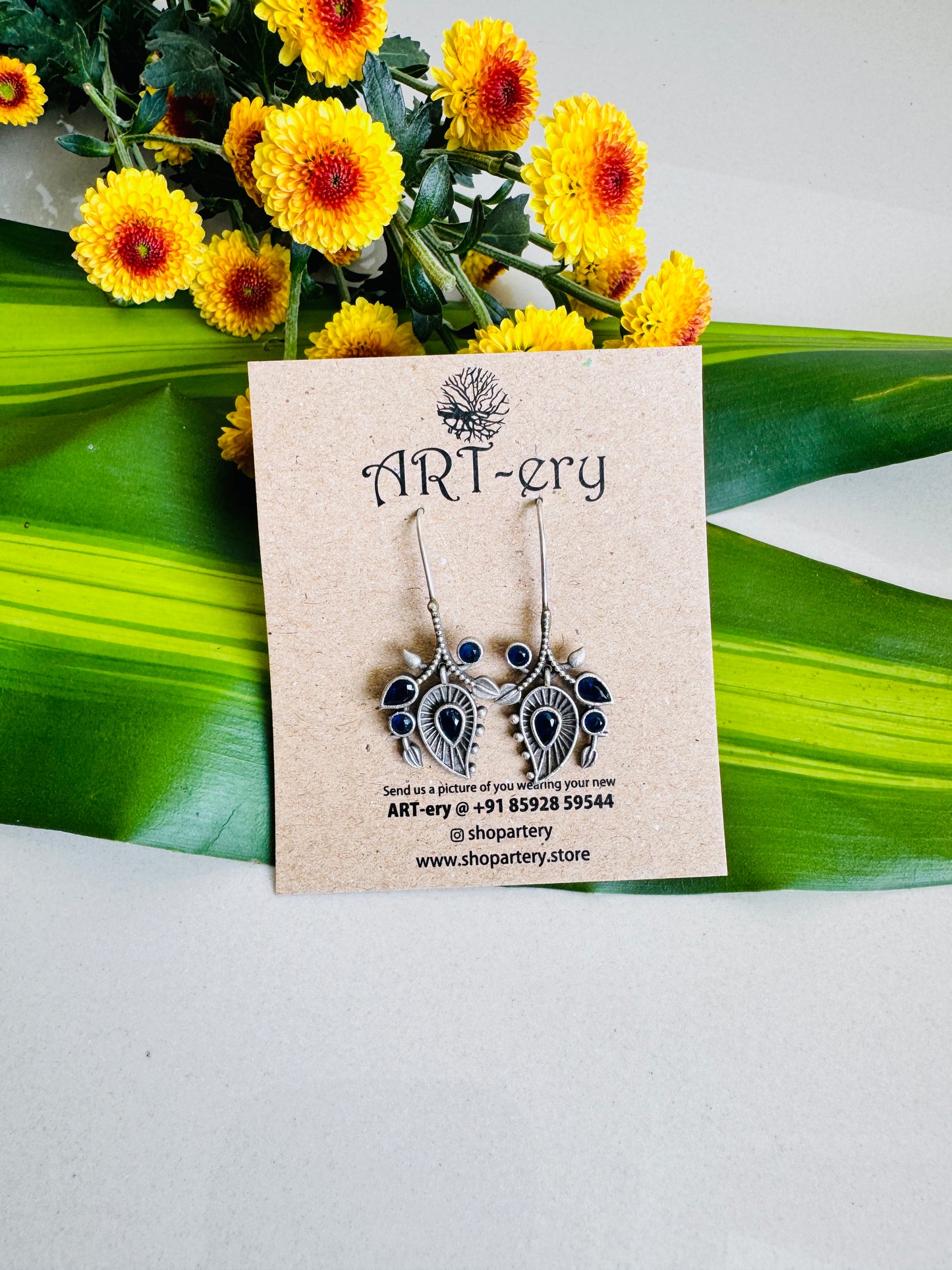 Simple stone drop earrings - blue