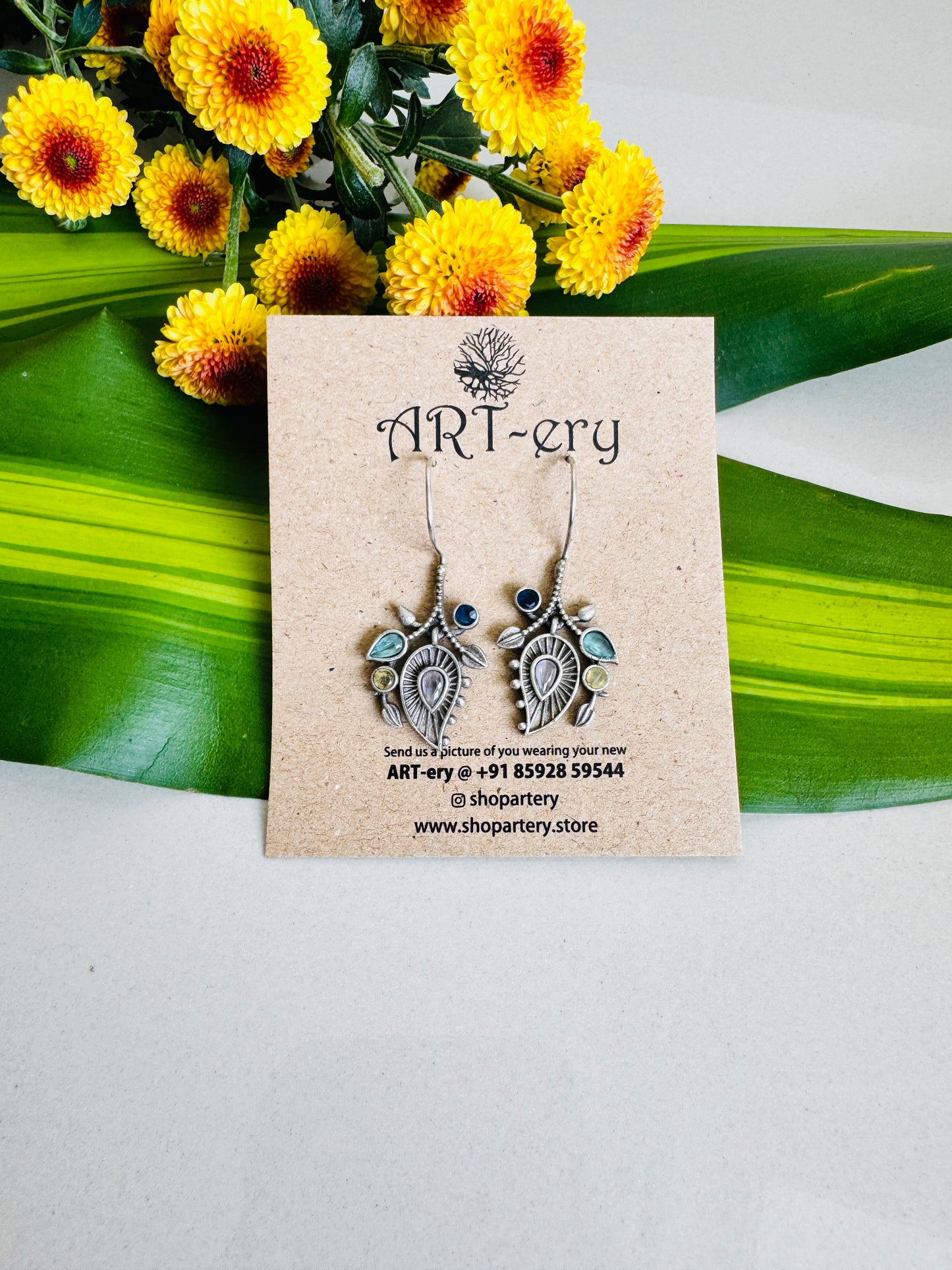 Simple stone drop earrings - Sea green