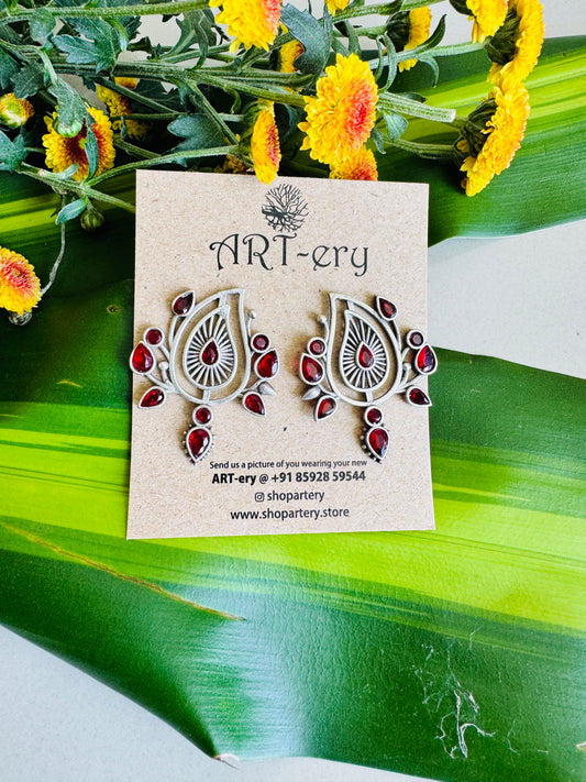 Red Inspired Oxidised Silver Statement Earrings