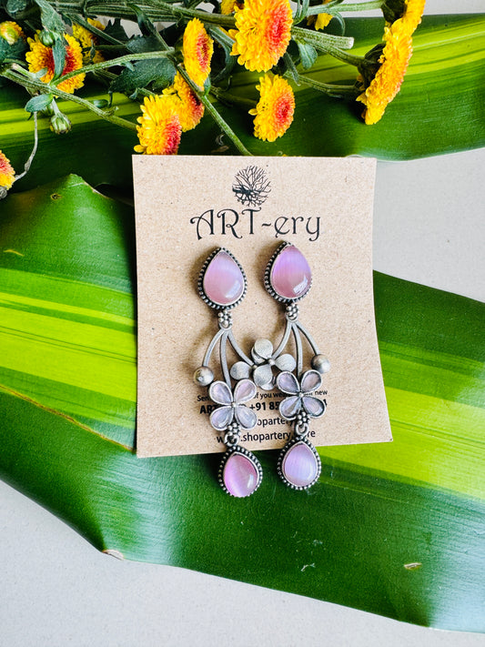 Dangler earring with stone - Pink
