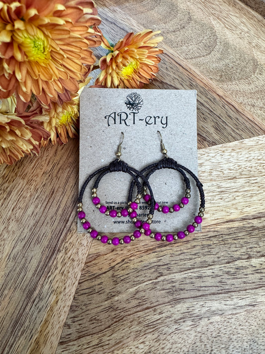 Purple double hoop beaded earring