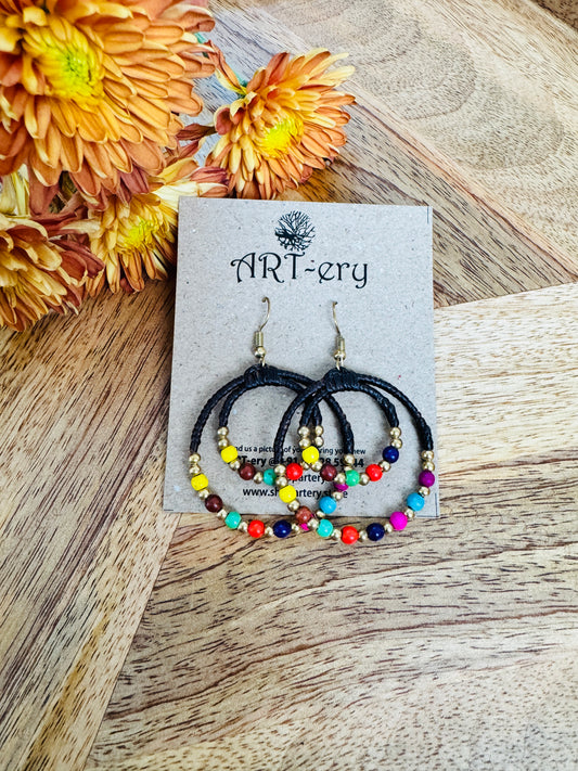 Multicolor double hoop beaded earring