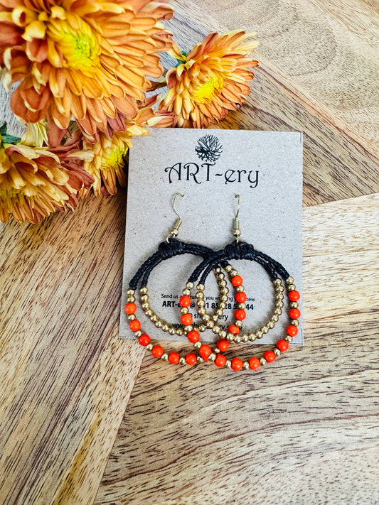 Orange double hoop beaded earring