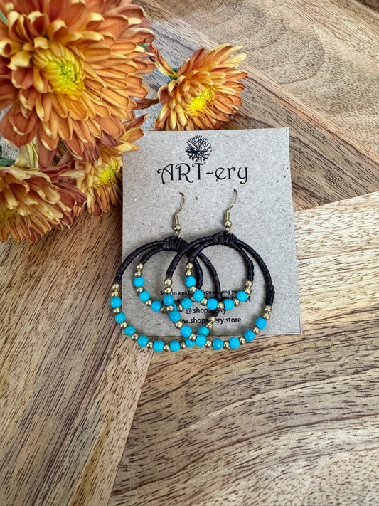 Turquoise double hoop beaded earring