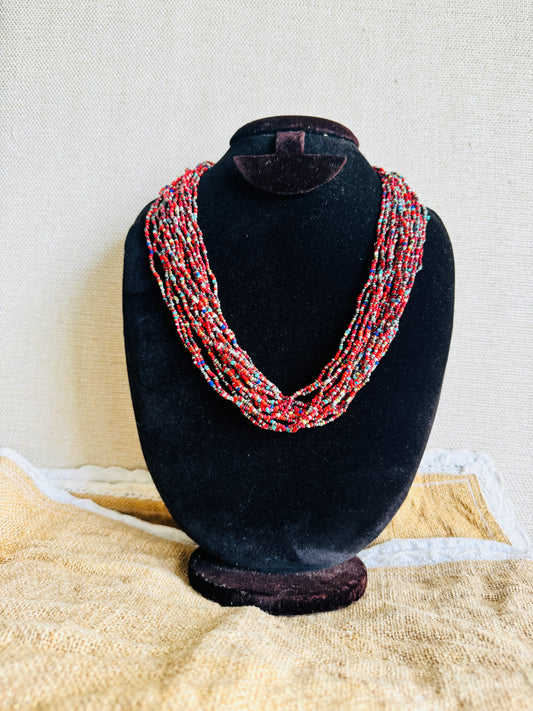 Sugar bead cluster multi layer necklace - Red