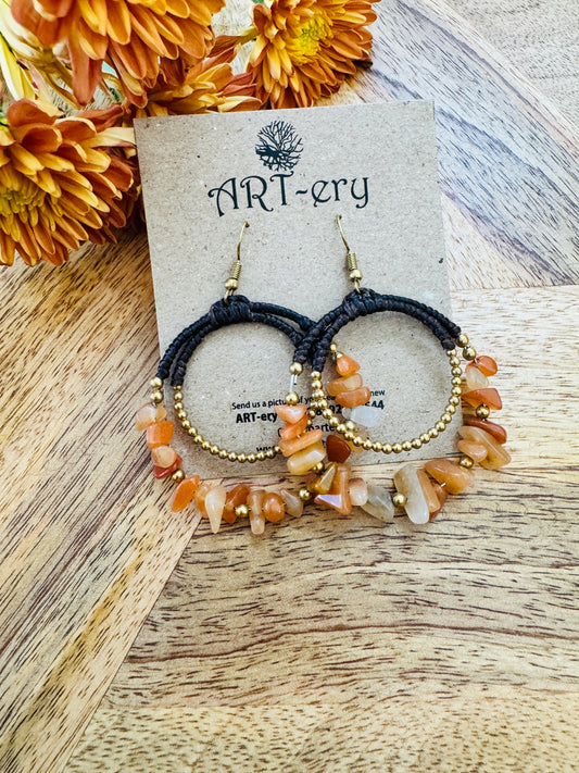 Crystal hoop beaded crochet earrings - Brown