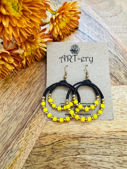 White double hoop beaded earring yellow