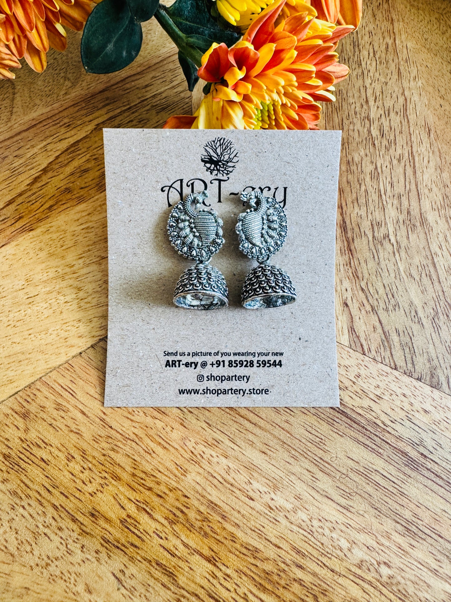 Peacock oxidised silver Jhumka