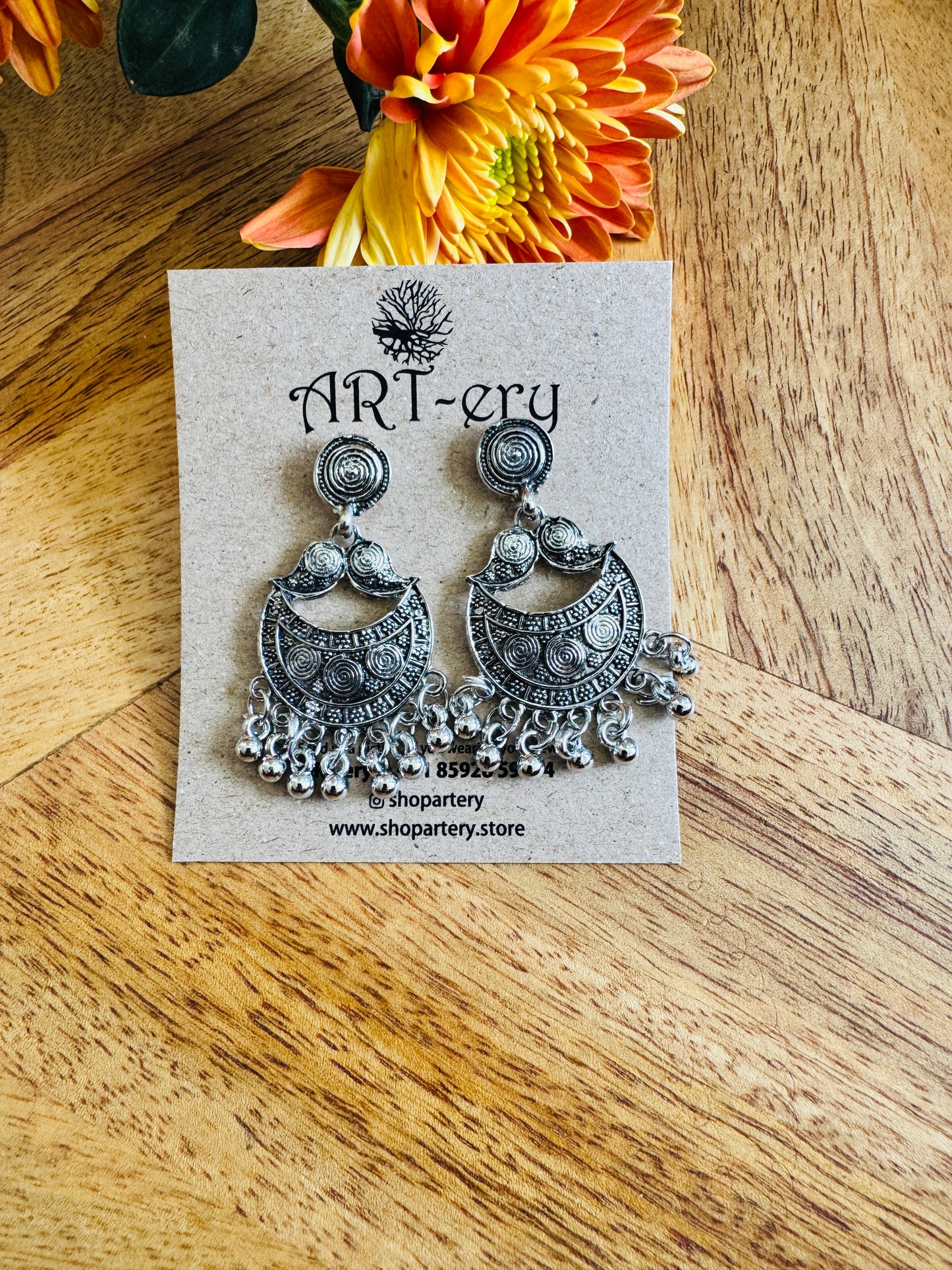 Long Oxidised silver dangler earrings