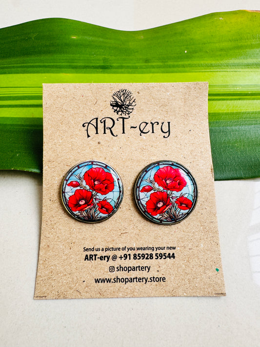 Resin ear stud - Poppies