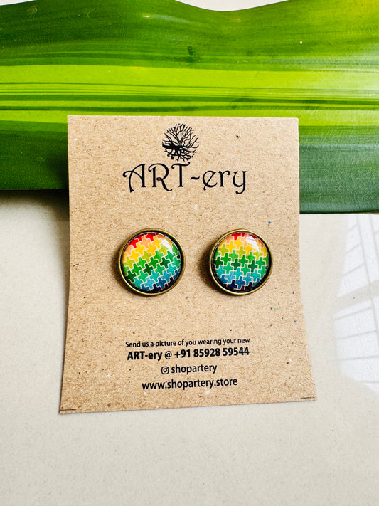 Resin ear stud - Mandala colorful earrings