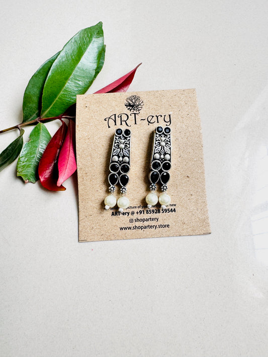 Oxidised silver Black earrings