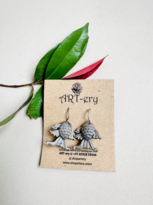 Oxidised silver earrings - Fish earrings