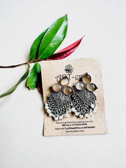 Oxidised silver peach earrings