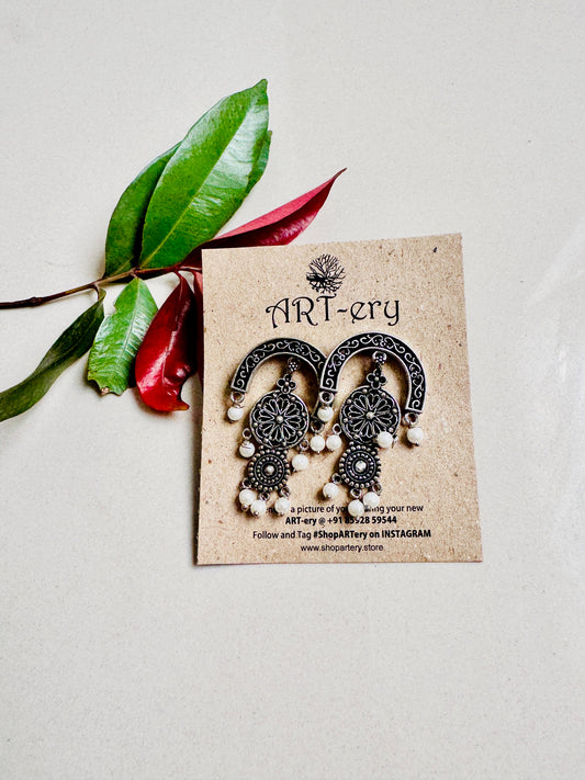 Oxidised silver earrings with pearls
