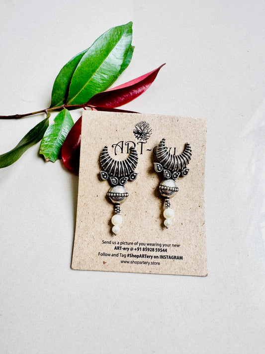 Oxidised silver earrings - Crescent earrings