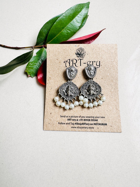 Oxidised silver dangler earrings