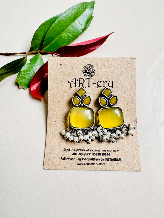 Oxidised - Yellow stone earring