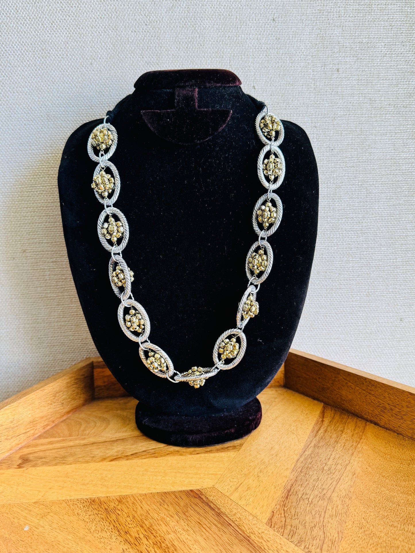 Statement metal necklace with adjustable cord