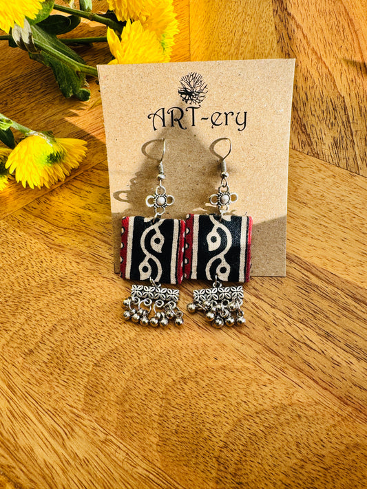 Handmade Fabric & Oxidised Silver Earrings - abstract earrings