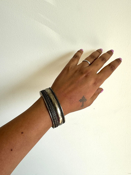 Silver tone arm cuff