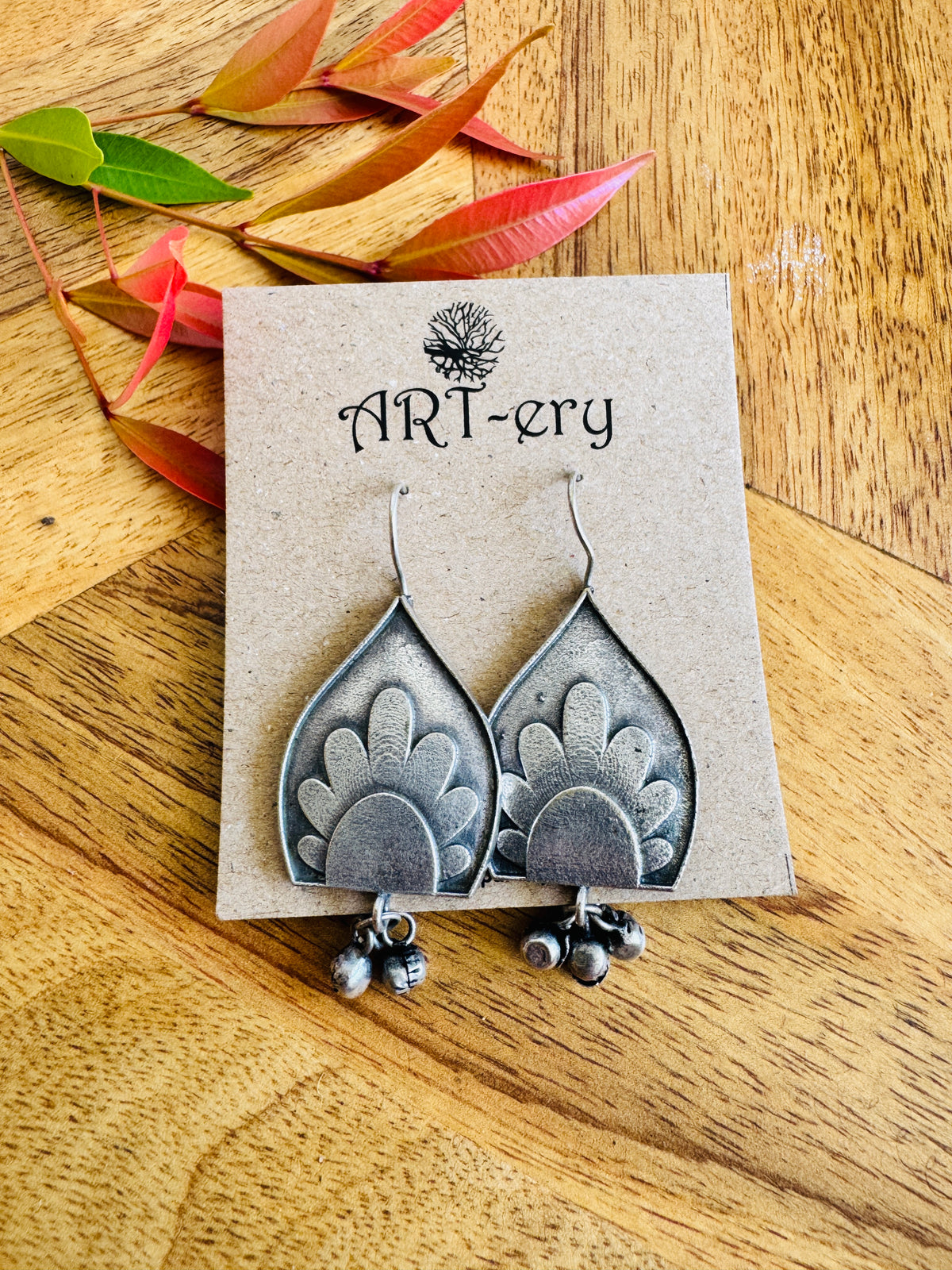 Large shield drop earrings