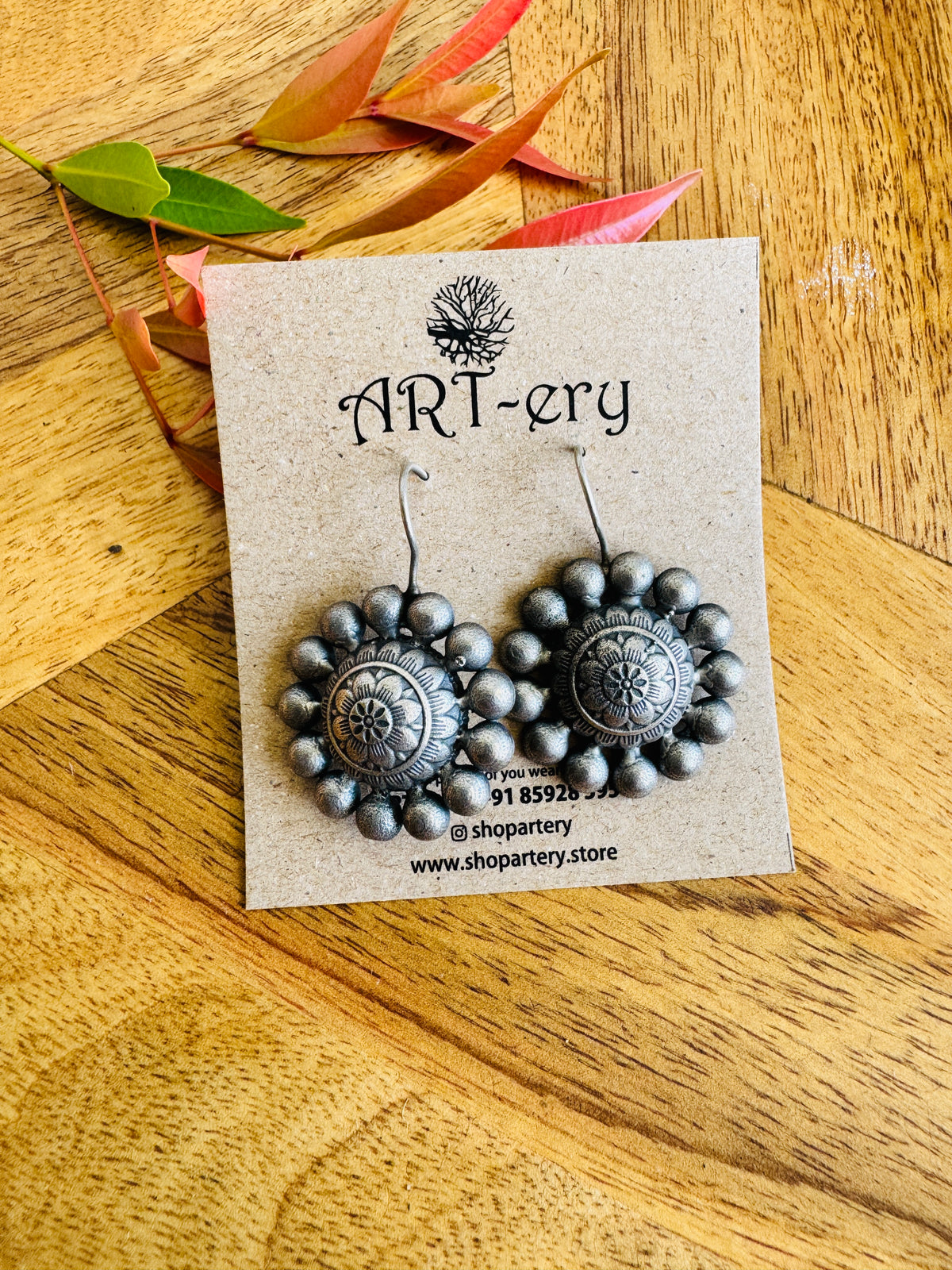 Oxidised circle drop earrings