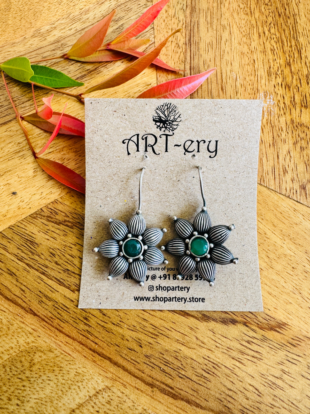 Oxidised green drop earrings