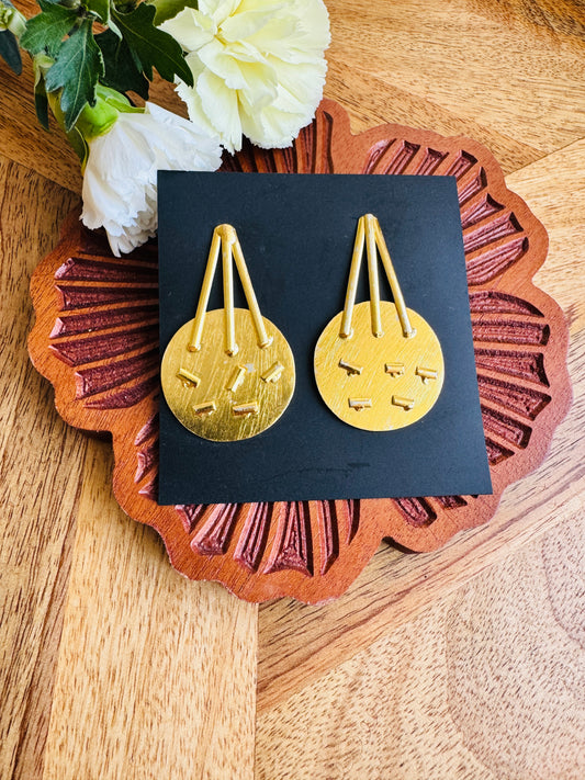 Handcrafted brass earring - round statement earring