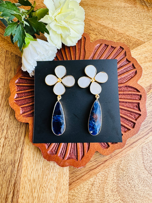 Handcrafted brass earring - Brass Blue stone
