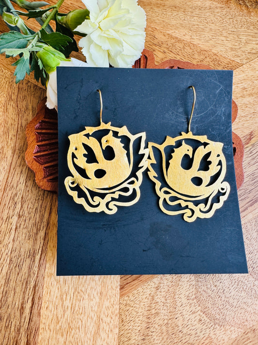 Handcrafted brass earring - Large Phoenix