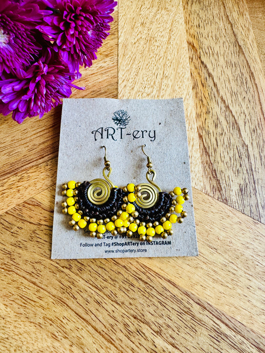 Handcrafted beaded earrings - brown and yellow