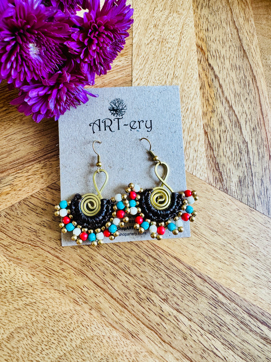 Handcrafted beaded earrings -  red and bue