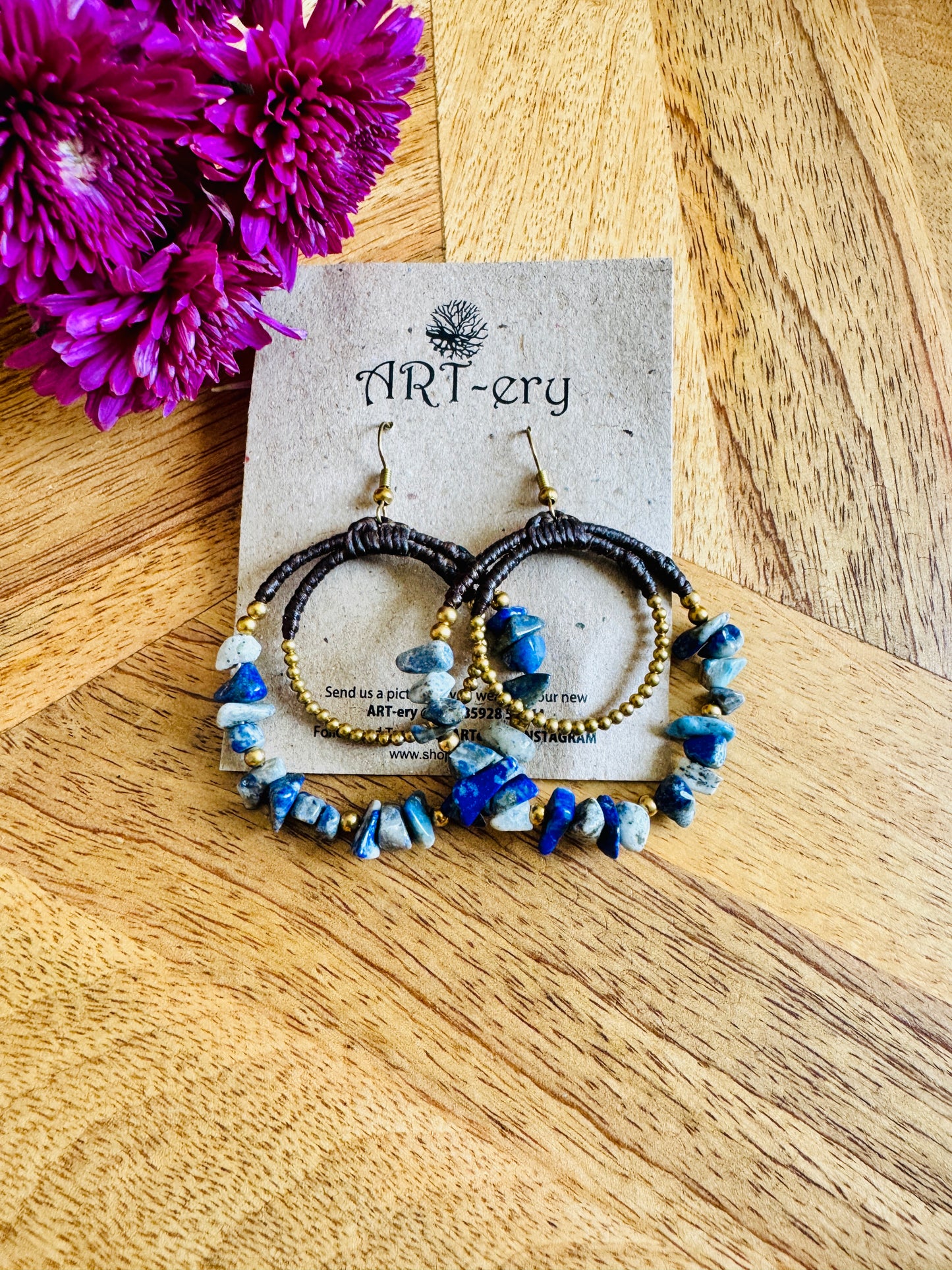 Black Beaded Statement Hoop Earrings - Blue