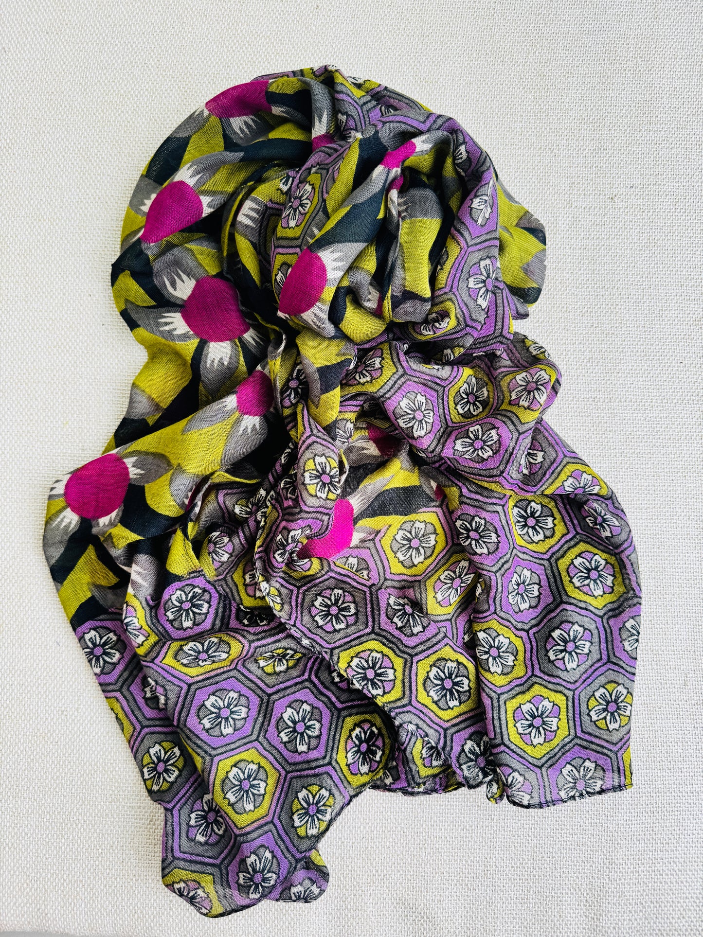Bright poly cotton scarf - Lightweight long stole - Purple multicolor
