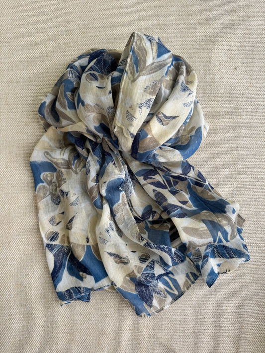 Bright poly cotton scarf - Lightweight long stole - grew and sky blue