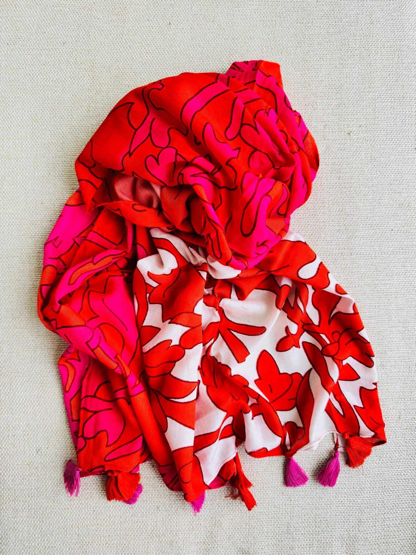 Bright poly cotton scarf - Lightweight long stole - Bright pink red stole