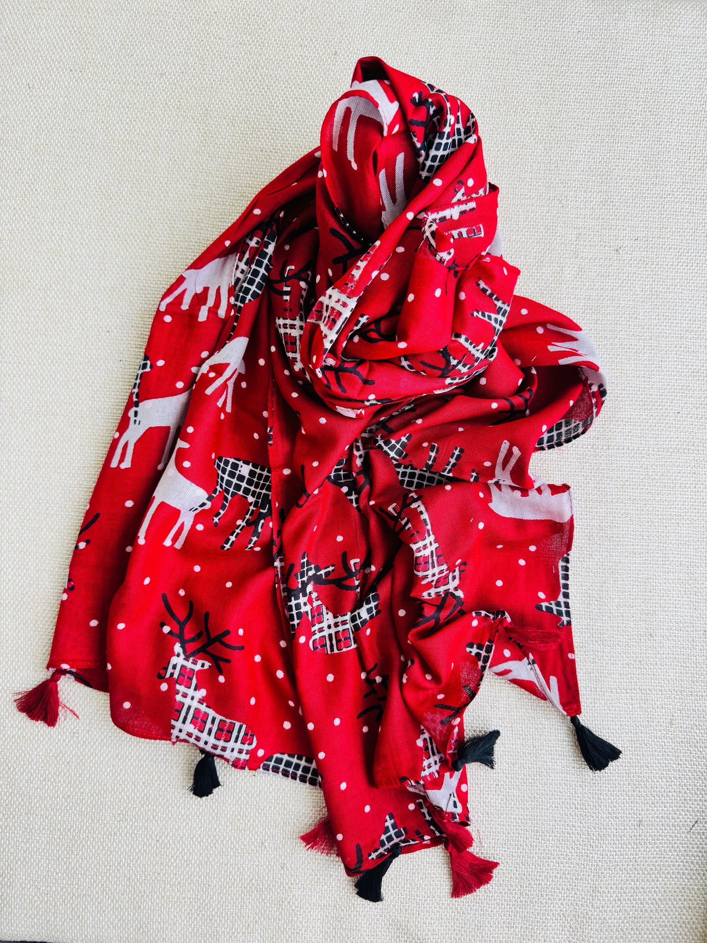 Bright poly cotton scarf - Lightweight long stole - Christmas stole