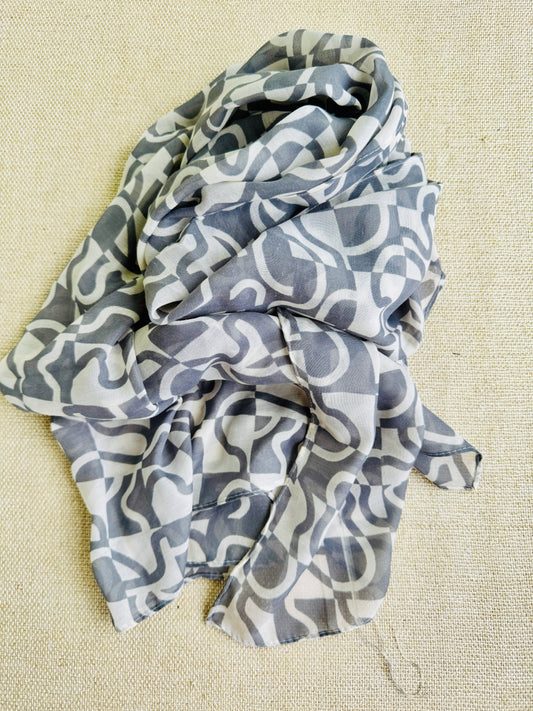 Bright poly cotton scarf - Lightweight long stole - grey