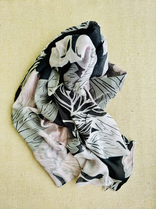 Bright poly cotton scarf - Lightweight long stole - black and white