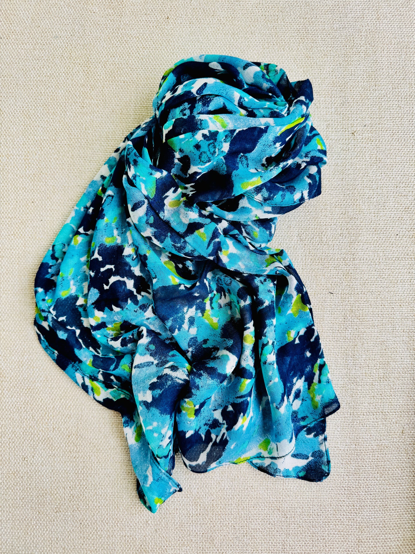 Bright poly cotton scarf - Lightweight long stole - ocean blue stole