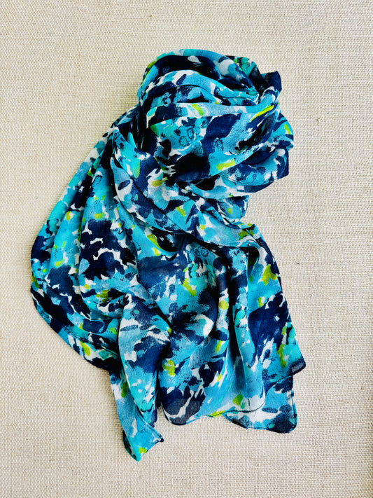 Bright poly cotton scarf - Lightweight long stole - ocean blue stole