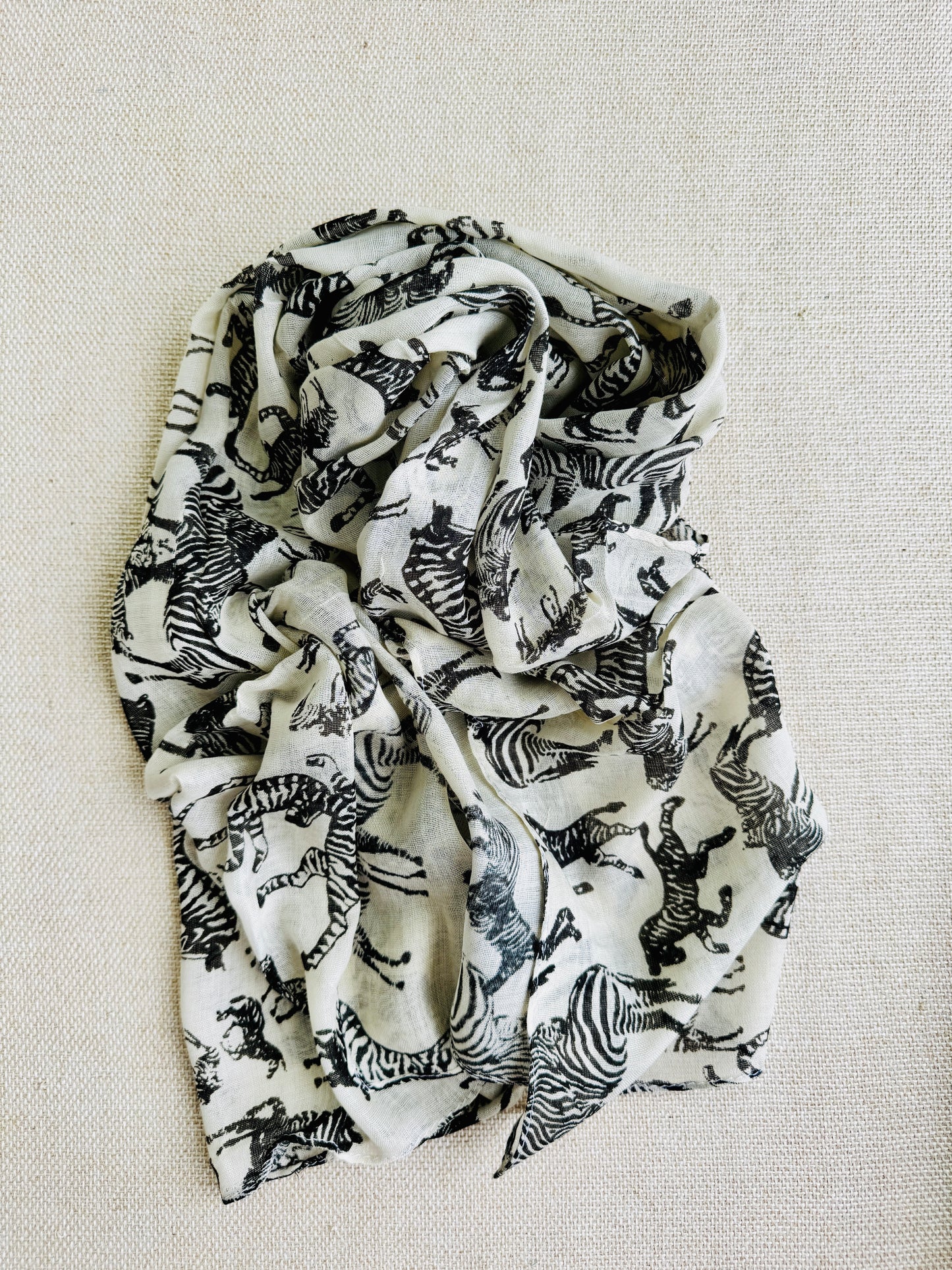 Bright poly cotton scarf - Lightweight long stole - black and white zebra scarf