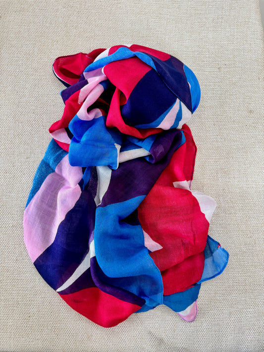 Lightweight Printed Poly-Cotton Scarf for Women - Stripe