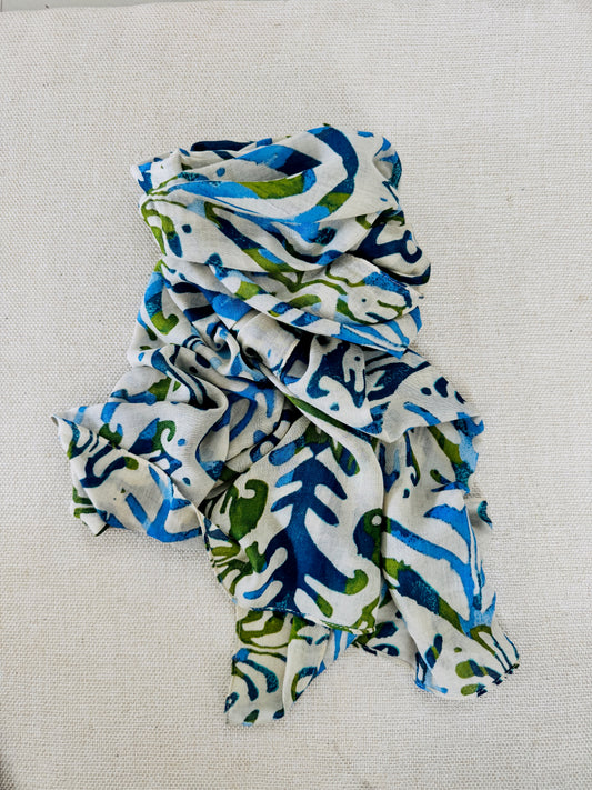Lightweight Printed Poly-Cotton Scarf for Women - Stripe