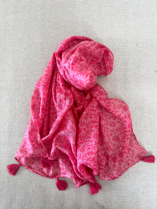 Lightweight Printed Poly-Cotton Scarf for Women Pastel scarf  - Tassels