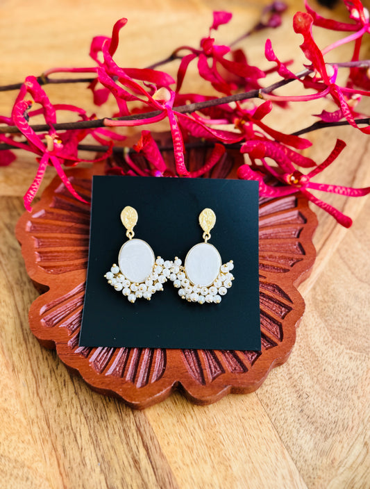 Abstract statement brass necklaces - Pearl Cluster dangler