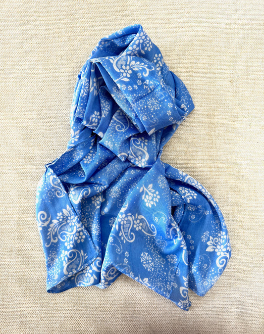 Lightweight Printed Poly-Cotton Scarf for Women Light color - Powder blue