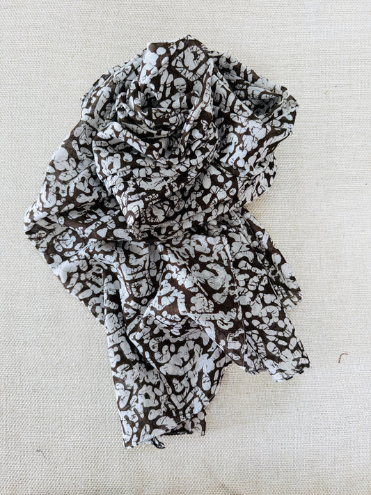 Lightweight Printed Poly-Cotton Scarf for Women - Black and White